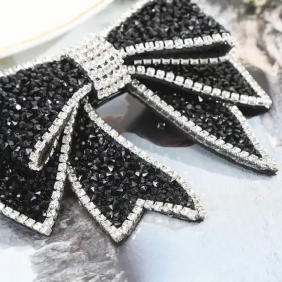 NEW ELEGANT DAZZLING CRYSTAL BOW TIE/NECK TIE - BLACK 3" x 4" - Picture 2 of 11